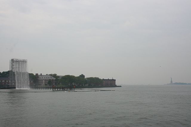 Governors Island waterfalls, Statue of Liberty.